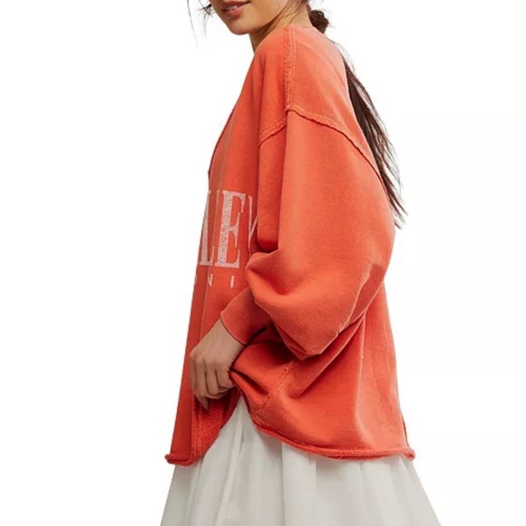 FREE PEOPLE VENICE V NECK PULLOVER NAPA VALLEY GRAPHICS DARK ORANGE M L - Picture 4 of 5